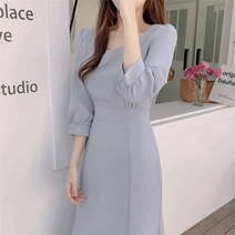 (화이트-S M 스카이블루-L 빠른출고)셀프웨딩 하객룩 이브닝 피로연 돌잔치 스퀘어넥 머메이드 원피스