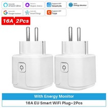 Tuya 스마트 플러그 전원 모니터 WiFi 소켓 Smartlife 앱 Alexa Google 홈 Alice 사물 하우스 20 A, China, EU 플러그_16A-2Pcs | 2P