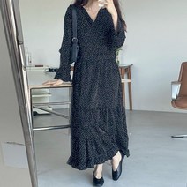 퍼니걸스 1723 데일리 소매 프릴 도트 땡땡이 롱 원피스 여성의류