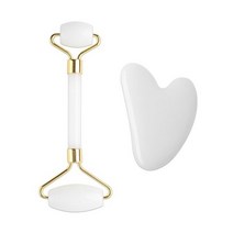 괄사마사지기 마사지스틱 마사지괄사 천연 석재 괄사 세트 스크레이퍼 마사지 롤러 목 등 발 손 다리 바디 페이스 릴랙싱 통증 완화, White without box