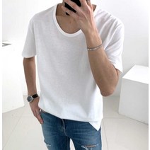 베이직바이블 남자 스판 이너 유넥 무지 반팔티셔츠