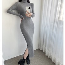 기본 데일리 옆트임 목폴라 슬림핏 골지 롱 원피스 4컬러