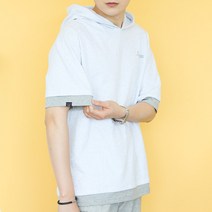 블루포스 국내생산 남녀공용 BG프하림 반팔 후드티 오버핏 캐주얼 레이어드 반팔 티셔츠 커플룩 단체복 후드 미니쭈리 비치룩