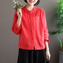 아사면 바스락 블라우스 풍기인견 베이비돌 시어커서 셔츠 남방 여성 자수 여성 봄 의류 스타일 느슨한 긴 소매 미디엄 솔리드 컬러 blusas mujer de moda