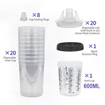페인트 스프레이건 165ML/400ML/600ML/800ML 스프레이 건 페인트 탱크 믹싱 컵 깨끗한 일회용 측정 없음 H/, 02 600cc 20pcs