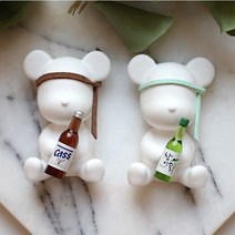 1+1 아기자기 인테리어 귀여운 실내 차량용 술마시는 곰돌이 석고방향제 (리필 오일 포함), 바질라임만다린, 소주+맥주