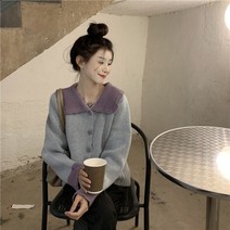 연두색가디건 부클 보석단추 꽃자수 퍼플 빅카라 니트 크롭 민트색 연보라 하늘색 초록색