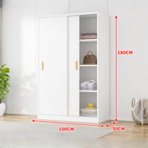 슬라이딩 도어 옷장 800 1000 1200 1600 행거형 슬라이드 미닫이 원룸 키큰장 조립식, 따뜻한흰색100x50x180cm