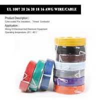 1/5 미터 1007 28 26 24 22 20 18 16 AWG PVC RoHs 케이블 장비 전기 와이어 AWM 주석 도체 300V, [04] 빨간, [04] 20 AWG, [02] 5M