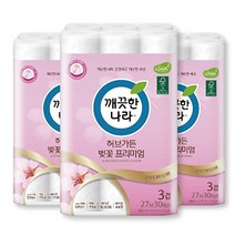 깨끗한나라 New 벚꽃 프리미엄 화장지 27미터 30롤 3팩, 없음