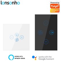 Lonsonho- 스마트 Wifi 팬 조명 스위치 2 인 1 EU US 터치 라이프 홈 오토메이션 Alexa Google 호환, 01 Black_01 미국 표준