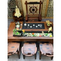 물이흐르는 거실테이블 세트 의자 인테리어 통나무, 2.2m+안락의자 4개+의자 조합 1개