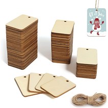 110개 천연 미완성 나무 조각 직사각형 라이트 나무 조각 구멍 모양 10 m 헴프 로프 DIY 공예 프로젝트 와, 01 2x1.3 inch