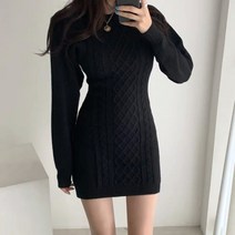 [골반39]라운드 스퀘어 슬림 니트 미니원피스