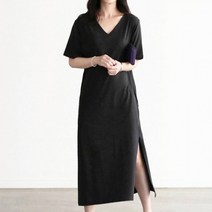 원피스 사이드 트임 3컬러 포켓 와이드 브이넥 반팔