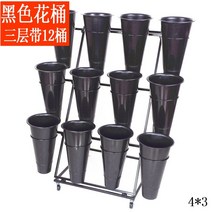 꽃가게진열대 철제 스탠드 생화 꽃 꽃가게 꽃다발 향수 다층 화분, 큰, F.3단(블랙배럴12개포함)블랙프레임