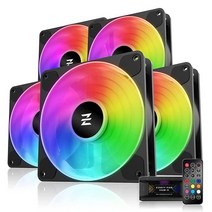 Cube Fan Pro RGB 케이스 팬 120mm 허브 X 및 리모컨 5V 3핀 ARGB 마더보드 Aura Sync 고성능 냉각 속도 제어 조용한 - 5팩-블랙, Black