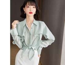 모스카토 여 상의 카디건 디자인 느낌 블라우스 프릴 언밸런스 셔츠