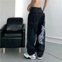 유럽과 미국의 레트로 스트리트 힙합 오버사이즈 청바지 여성용 Y2K 하이 올 매치 팬츠 커플 모델