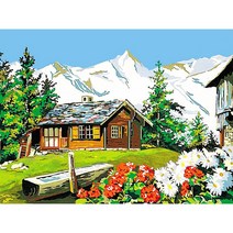 마을 시골 플라워 보석십자수 캔버스형 설산 오두막집 인더숲 보면 기분이 좋아지는 유화감 자연풍경 행운 원형구슬 가득 그림 집콕취미 비즈 개업선물 액자없음 DIY키트11종, 02번 농장풍경 다이어몬드십자수, 80*100cm