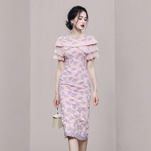 연꽃 레이스 여성 원피스 하객룩 정장 오피스룩 아나운서 러블리 예쁜 돌잔치 상견례 코디 데일리 슬림핏