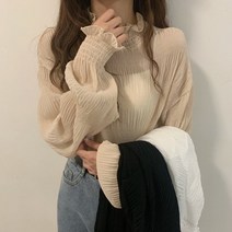 하이넥 주름 쉬폰 블라우스 3컬러