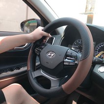 샵스토어 벤츠 A220 원형전용 차량용 그립감 가죽핸들커버 열선전달 스티치커버, 브라운