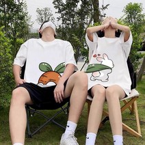 커플 여름 반팔 티셔츠 라운드넥 루즈핏 순면 빅사이즈 캐주얼 티셔츠