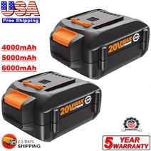 WORX 웍스 WA3525용 최대 20V 2팩 20V 6.0Ah 최대 리튬 배터리 전동 공구 WA3520, 2×6.0Ah 배터리