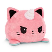 TeeTurtle - 오리지널 양면 강아지 봉제 인형 레드 + 옐로우 퍼피콘 기분을 보여주는 귀여운 감각 피젯 동물, Happy Aqua + Angry Pink