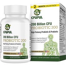 여성과 남성을 위한 프로바이오틱스 2000억 CFU 12종 프로바이오틱 지원 소화기 면역 장 건강 유기농 프리바이오틱 선반 변비를 안정적인 보충제 2개월 공급, [01] 60개(1팩)