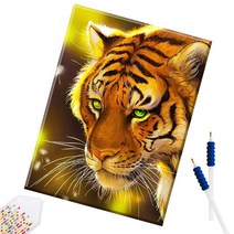 SHEXIU 3D 원형 보석십자수 캔버스액자 DIY 키트 50 x 40 cm, SX125  민들레와 호랑이x1세트