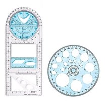 제도판 2Pcs Multifunctional Geometric Ruler Plastic Circle Drawing Tool Templates Design