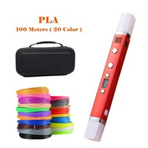 Myriwell 1.75mm ABSPLA DIY 3D 펜 LED 스크린 USB 충전 3D 인쇄 펜 100M 필라멘트 111, 빨간색 추가 100m PLA, 1-협력사