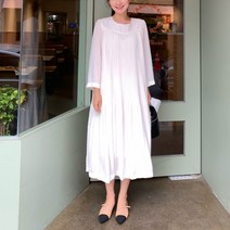 루즈핏 네추럴 주름 플리츠 롱 원피스