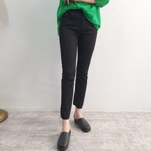 여성바지 다리길어보이는 검정바지 세미 부츠컷 편한 면 블랙진 밴딩 데님 트임바지