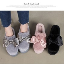 프리티슈 리본 통굽 퍼트리밍 슬리퍼 사무실 털 실내화 5cm