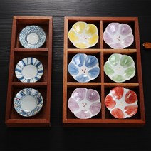 료칸 일본식 식기 우드 스낵 플레이트 도시락 반찬통, D(접시랜덤발송)