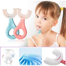 어린이 U자 칫솔, 1 set 4 L toothbrushes, Yellow, Pink 2 / Blue 2