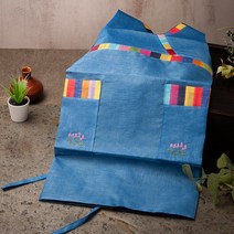 고급 모시 전통 색동 조각보 꽃자수 앞치마, 노랑색