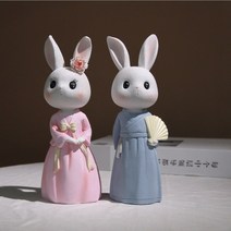 BAZA 한복입은 토끼 장식품 2세트 8x7.5x21.7cm