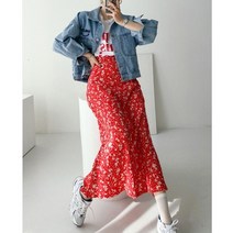 여성 봄 여름 기본 슬림핏 플라워 프린트 쉬폰 꽃무늬 나염 H라인 롱 스커트 허리 밴딩 데일리 캐주얼 러블리 패션 옷 코디