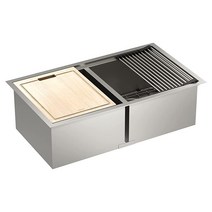 Moen GS182040BUX 83.8 x 48.3cm(33 19인치) 18게이지 스테인리스 스틸 언더마운트 더블 볼 워크스테이션 싱크대 도마 유연한 건조대 소쿠리 하단 싱