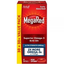Schiff MegaRed 초강력 소프트젤 크릴 오일 오메가 3 보충제 1000 mg 60 소프트젤