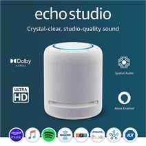 Amazon 인증 리퍼브 에코 스튜디오 | 우리 역사상 최고의 소리를 내는 스마트 스피커 돌비 애트모스 공간 오디오 처리 기술 알렉사 글래셔 화이트, Glacier