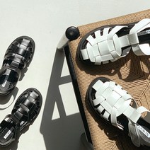 T스트랩 위빙 꼬임 키높이 통굽 벨크로 피셔맨 샌들