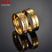 특이한커플링 학생 20대 커플링 디자인 우정 링 수능 반지 auxauxme 로맨틱 티타늄 스틸 연인을위한 큐빅 지르콘 약혼 보석 6mm 결혼 용