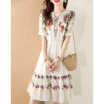 여름 비치 보헤미안 원피스 심플 와일드 패션 감령 느낌 프린트-99557