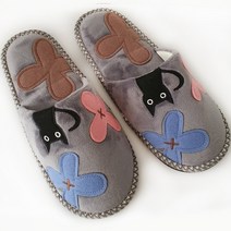 인조이박스 퀼트 고양이 보온슬리퍼 겨울거실화 실내화