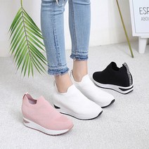 준디자인 7cm 여성 키높이 스판 운동화 발편한 밴딩 슬립온 스니커즈 통굽 런닝화 쿠션 가벼운 경량 푹신한 패션 데일리 헬스화 홈트 트레이닝화 스포츠화 패션 데일리